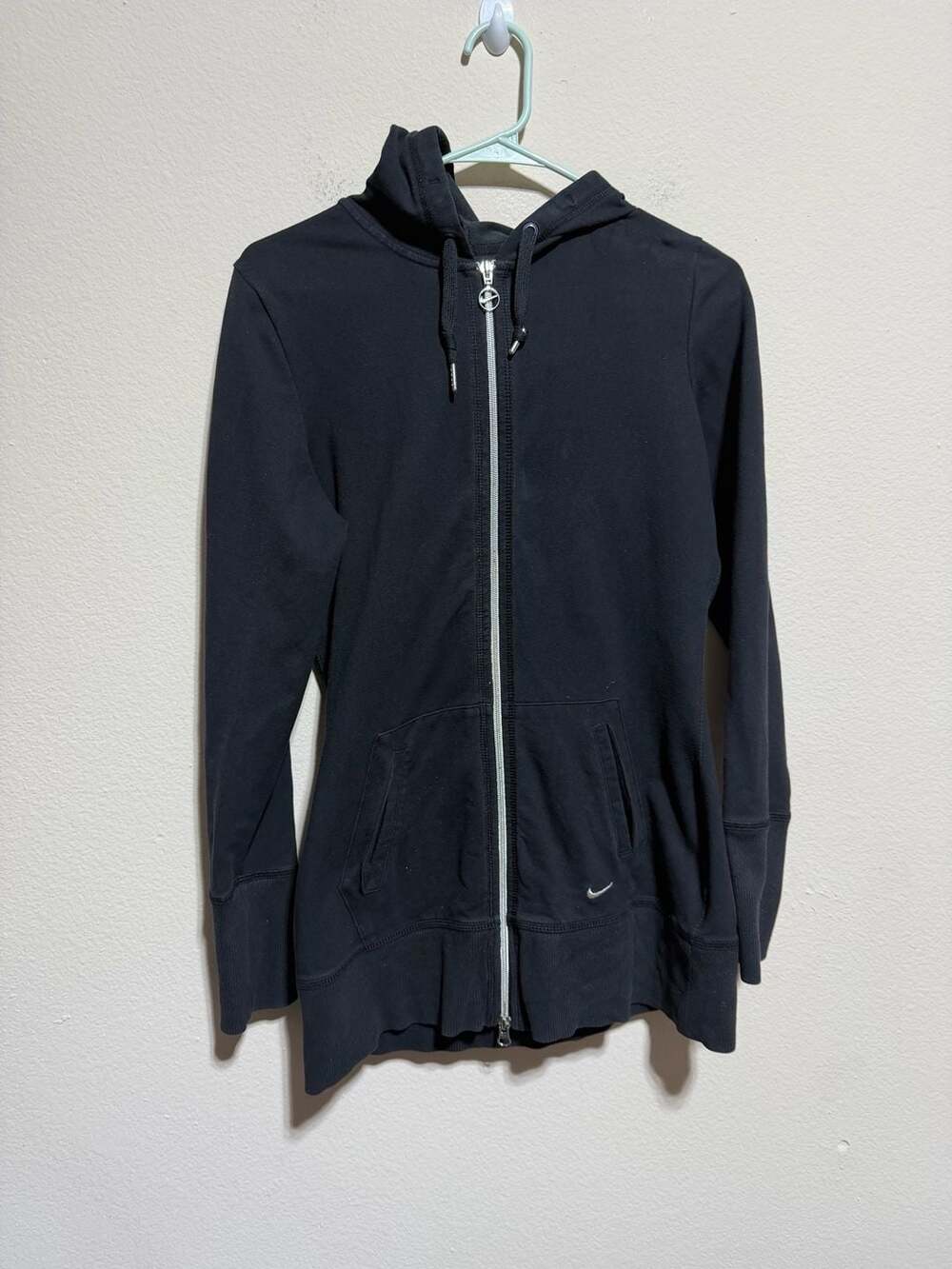 WOMENS NIKE FITDRY LONG JACKET BLACK DUAL ZIPPER LOGO